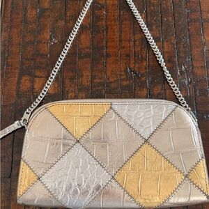 Eric Javits brand Elegant Silver and Gold leather Croc-Embossed bag